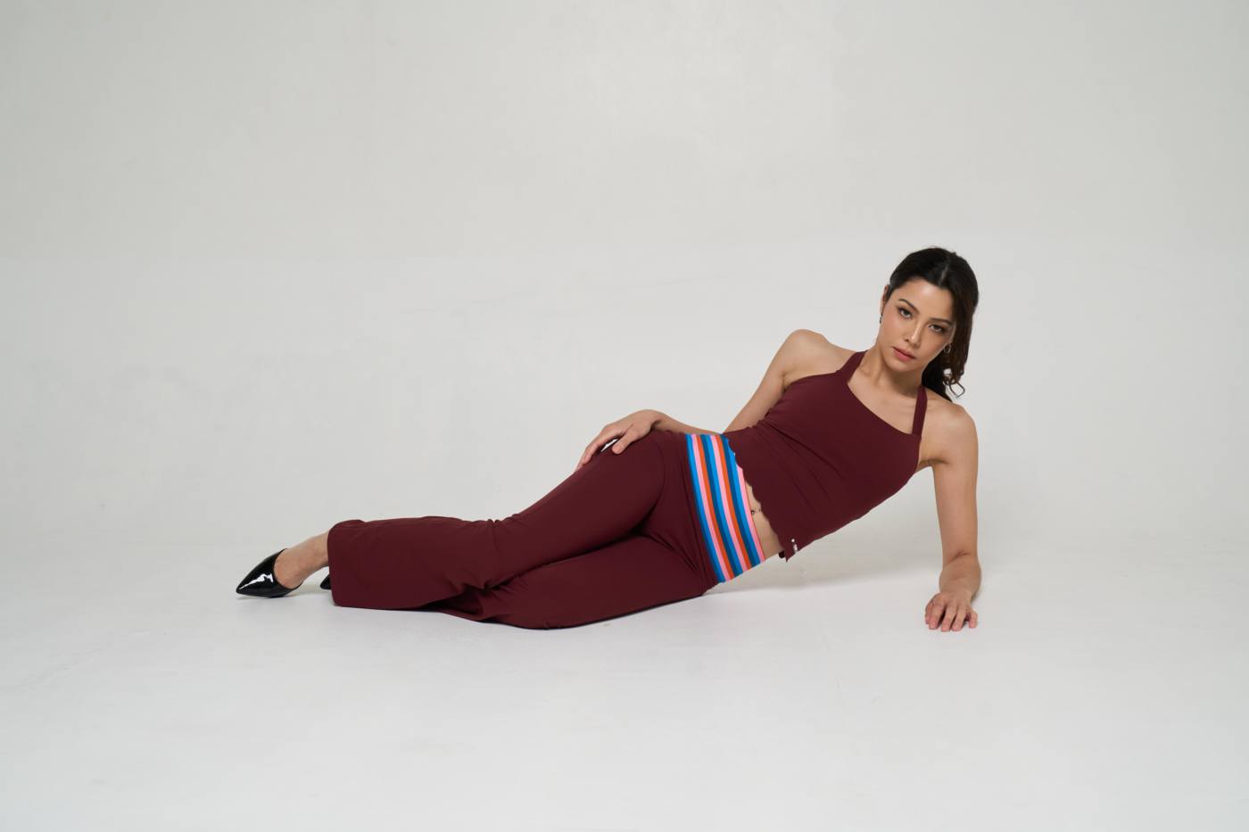 Peaches Active - Paris Halter Neck Top Solid Edition Red Maroon