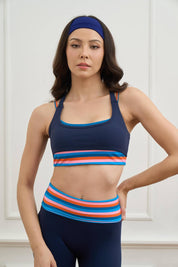 Peaches Active - Paris Stripe Limited Leggings Ink Navy - Rainbow