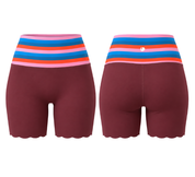 Peaches Active - Paris Stripe Limited Wavy Shorts Red Maroon - Rainbow