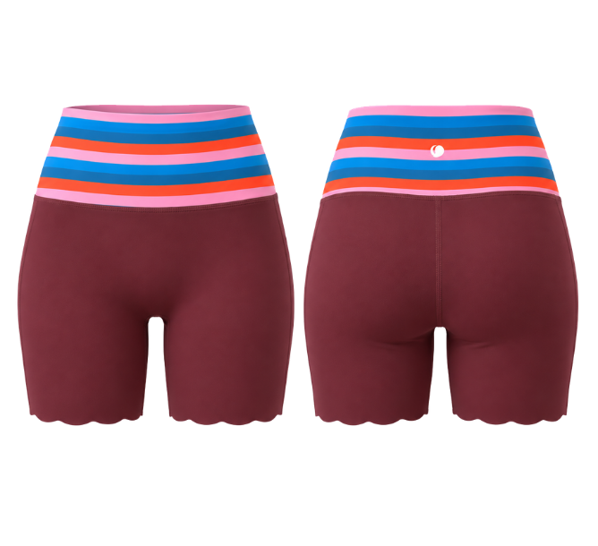 Peaches Active - Paris Stripe Limited Wavy Shorts Red Maroon - Rainbow