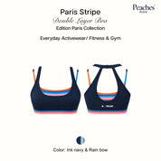 Peaches Active - Paris Stripe Limited Double Layer Bra  สปอร์ตบรา 2 ชั้น ดีไซน์ Back Cut-Out สี Ink Navy - Rainbow