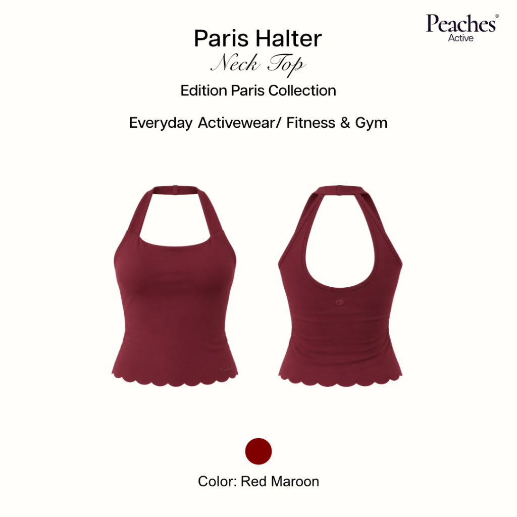 Peaches Active - Paris Halter Neck Top Solid Edition เสื้อออกกำลังกายคล้องคอพร้อมบราในตัว ดีไซน์เว้าหลัง  สี Red Maroon