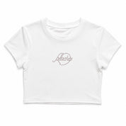 Peaches Active เสื้อครอปบราในตัว คริสตัลโลโก้ Peaches Baby Tee ฟองน้ำถอดได้ ซัพพอร์ตสูง เสื้อออกกำลังกายผู้หญิง Limited
