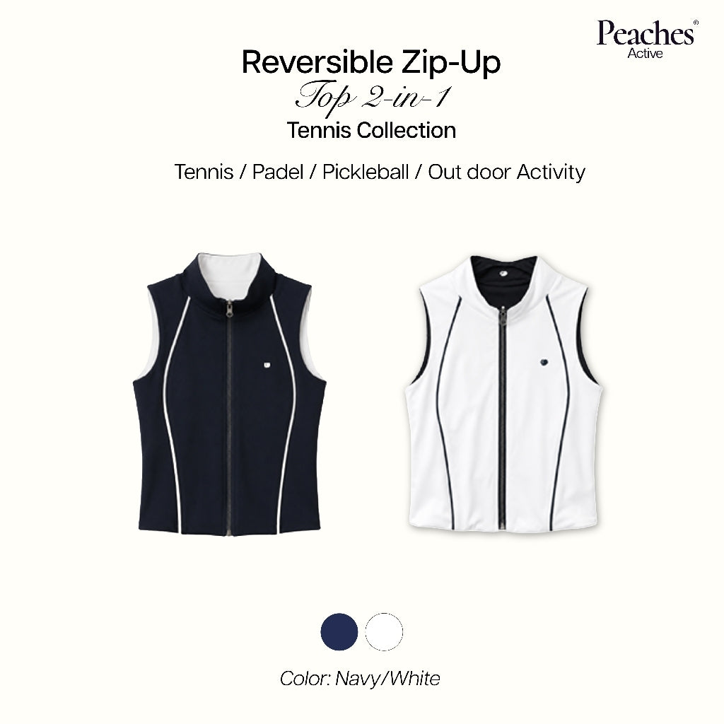 Peaches Active - Reversible Zip-Up Top – 2-in-1 เสื้อแขนกุดออกกำลังกายผู้หญิงใส่ได้ 2 ด้าน