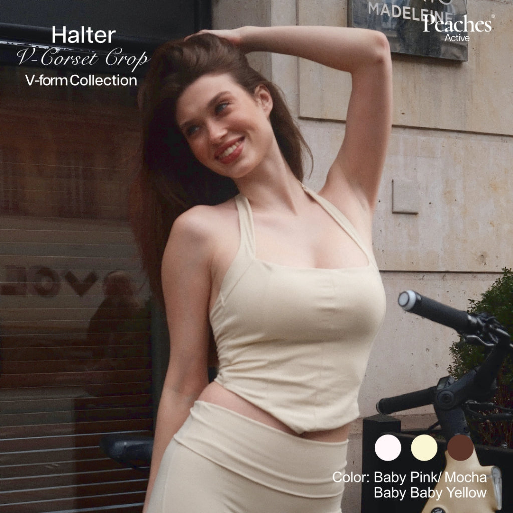 Peaches Active - Halter V-Corset Crop สปอร์ตบราออกกำลังกาย