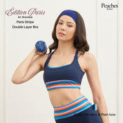 Peaches Active - Paris Stripe Limited Double Layer Bra  สปอร์ตบรา 2 ชั้น ดีไซน์ Back Cut-Out สี Ink Navy - Rainbow