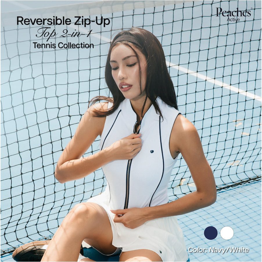 Peaches Active - Reversible Zip-Up Top – 2-in-1 เสื้อแขนกุดออกกำลังกายผู้หญิงใส่ได้ 2 ด้าน
